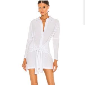 Norma Kamali Tie-Front Shirtdress white size s